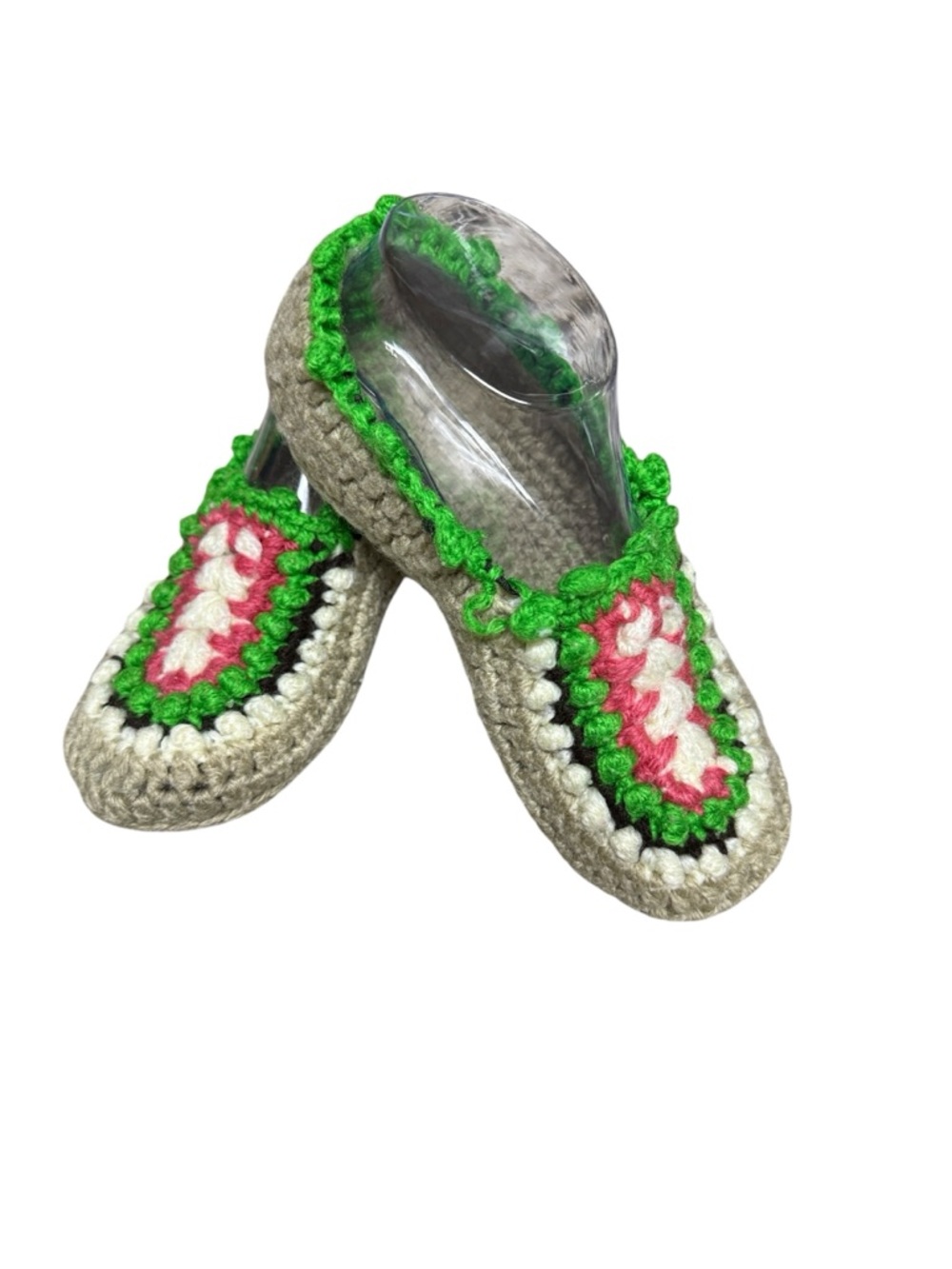 Vintage Hand Crochet Slippers Granny Square House Shoes See Description For Size